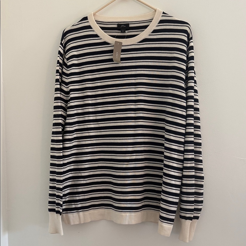 J. Crew Navy and Cream Striped Sweater Men’s L NWT